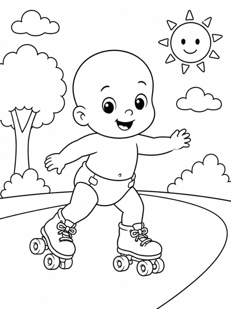 Bébé en roller Coloriage bébé en roller