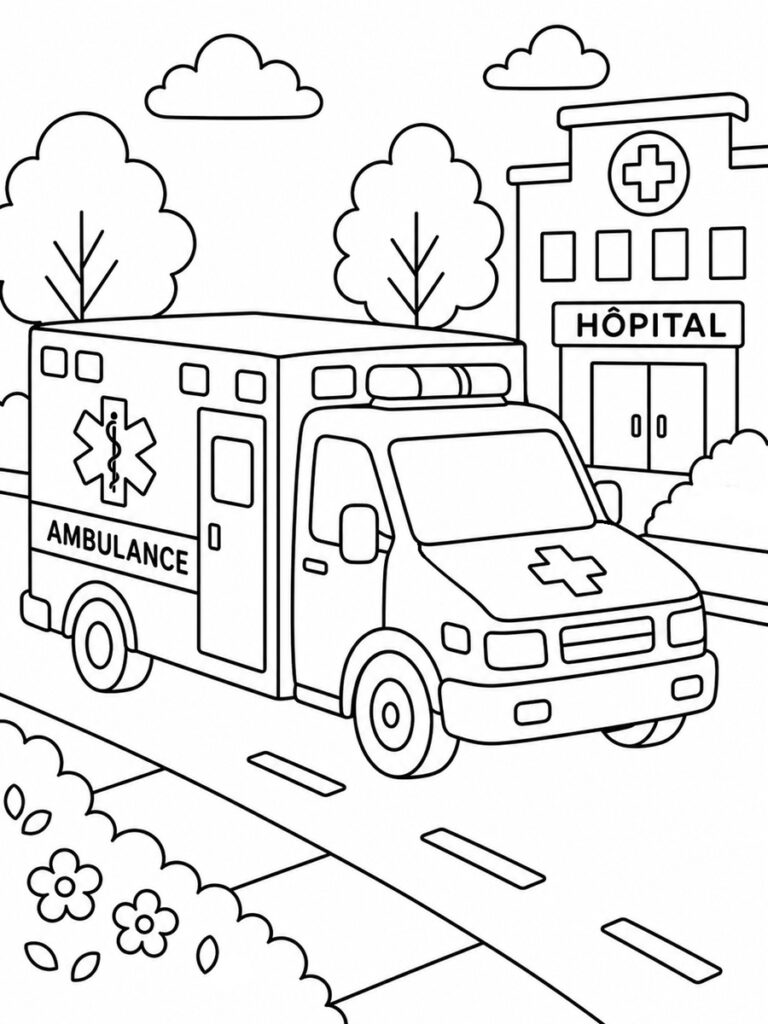 Camion ambulance Coloriage camion ambulance