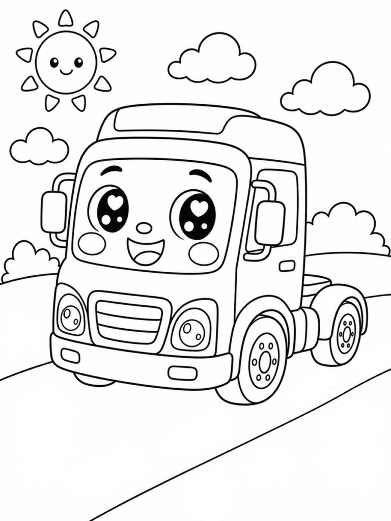 Coloriage camion kawaii
