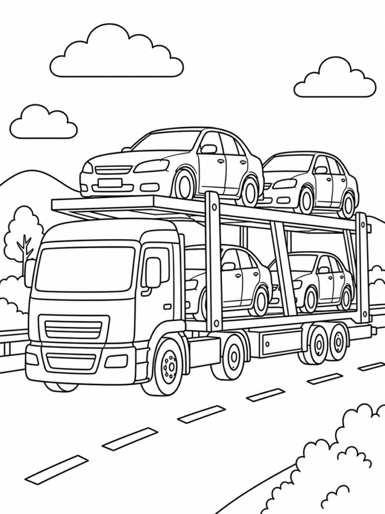Camion porte-voiture Coloriage camion porte-voiture
