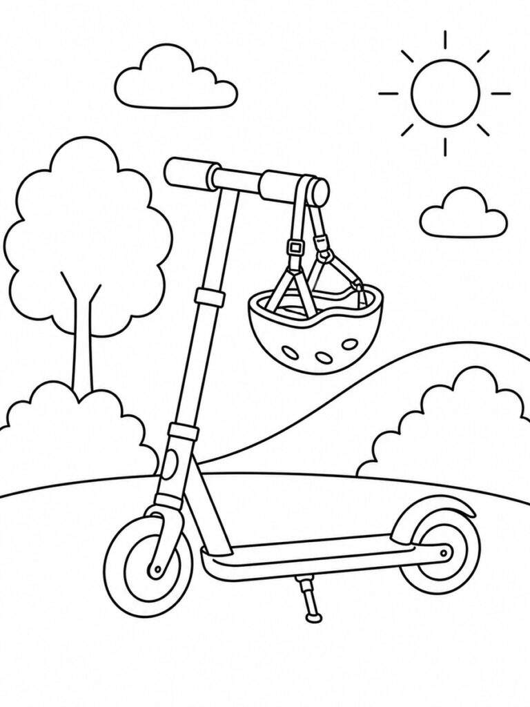 Casque et trottinette Coloriage casque et trottinette