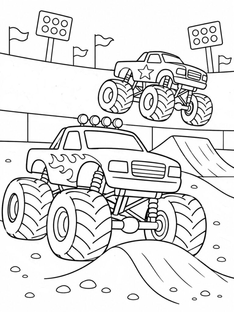 Course de Monster Truck Coloriage Monster Truck course