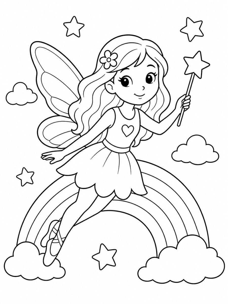 Coloriage fée arc-en-ciel