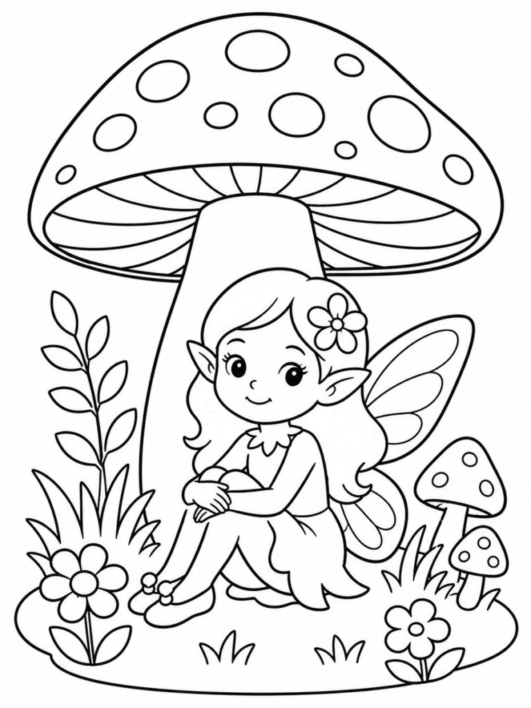 Coloriage fée champignon