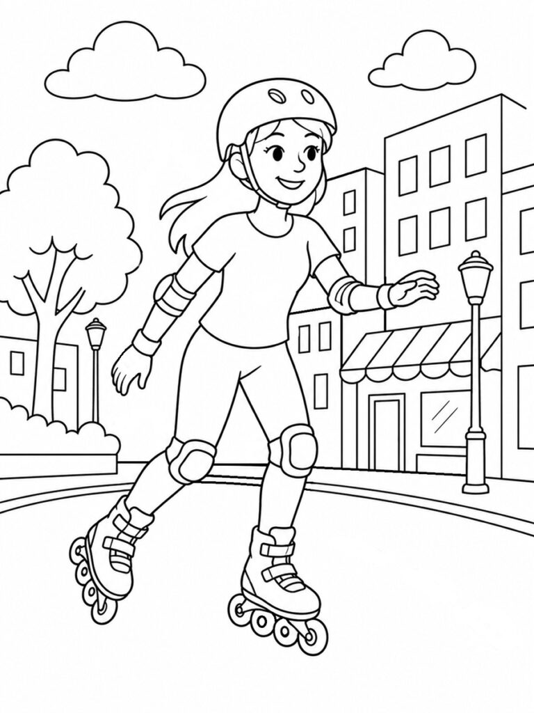 Coloriage femme en roller