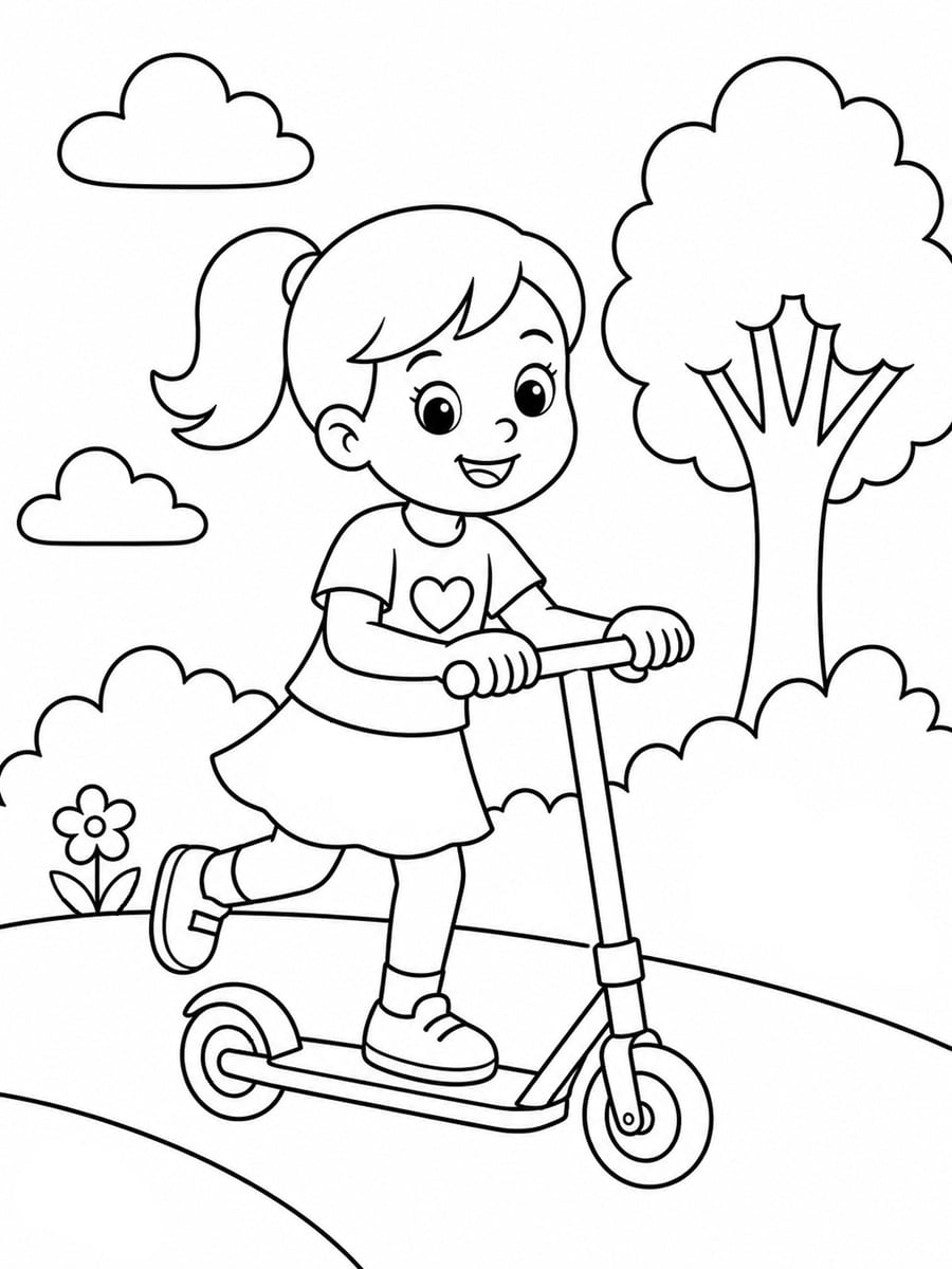 Coloriage trottinette fille