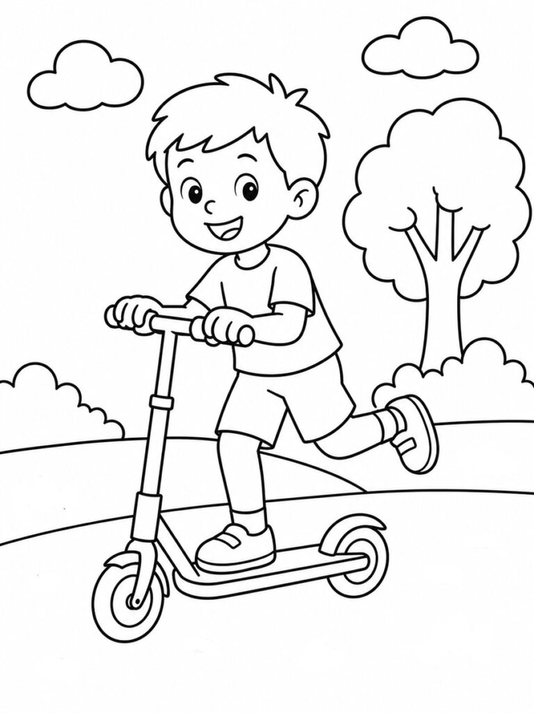 Coloriage trottinette garçon