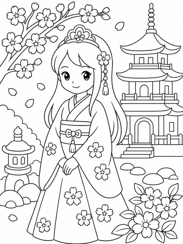 Coloriage princesse japonaise