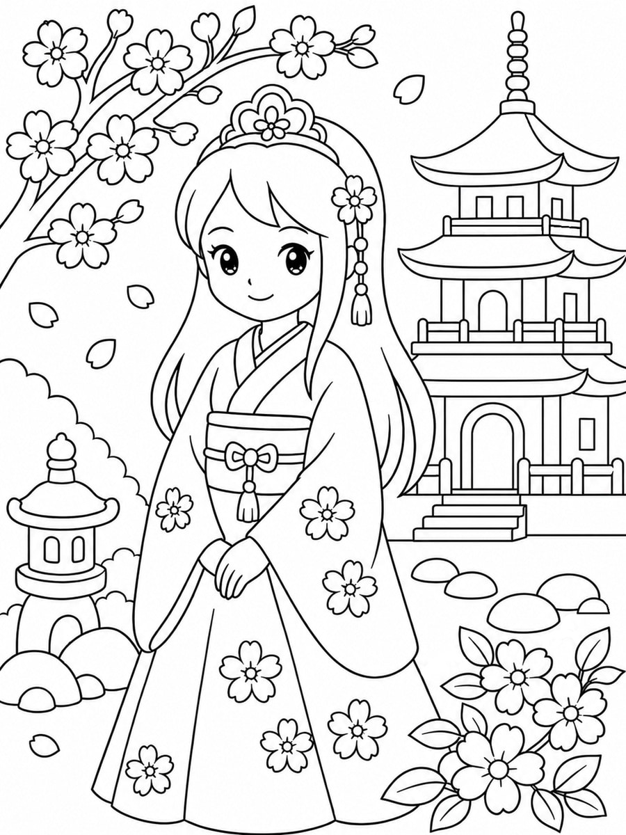 Coloriage princesse japonaise
