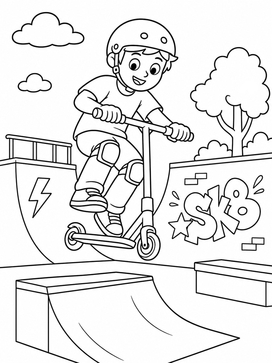 Coloriage trottinette skatepark
