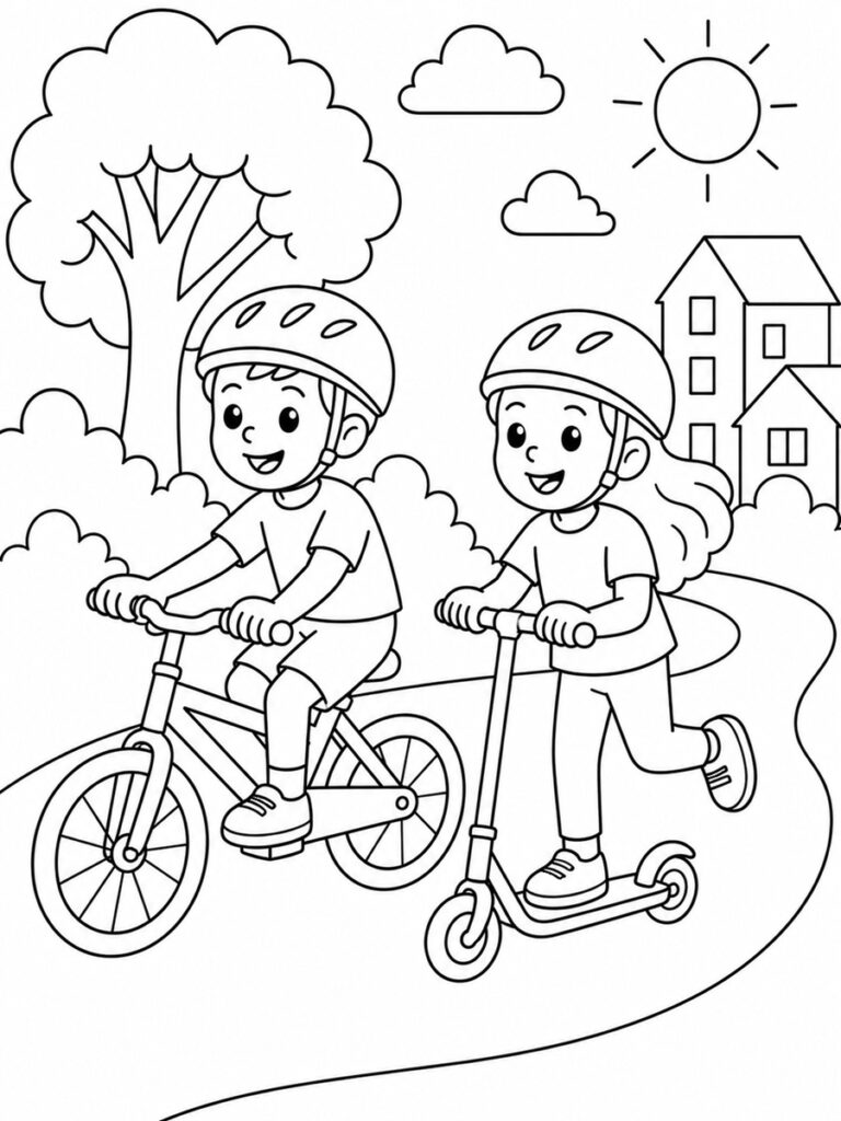 Coloriage vélo et trottinette