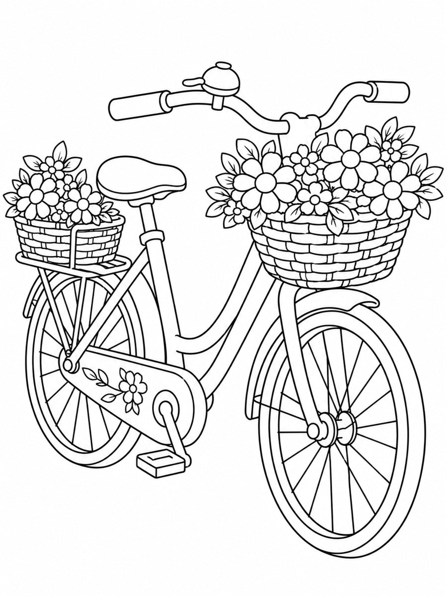 Coloriage vélo fleuri