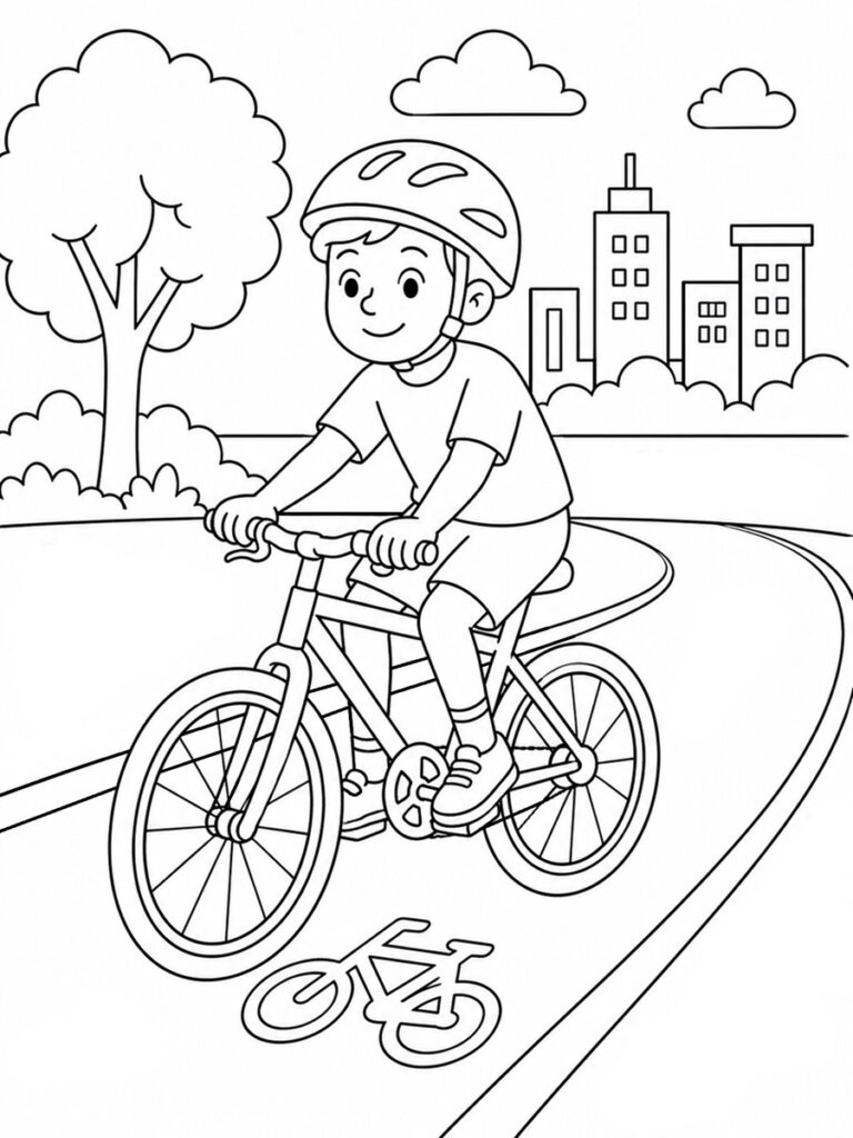 Vélo piste cyclable Coloriage vélo piste cyclable