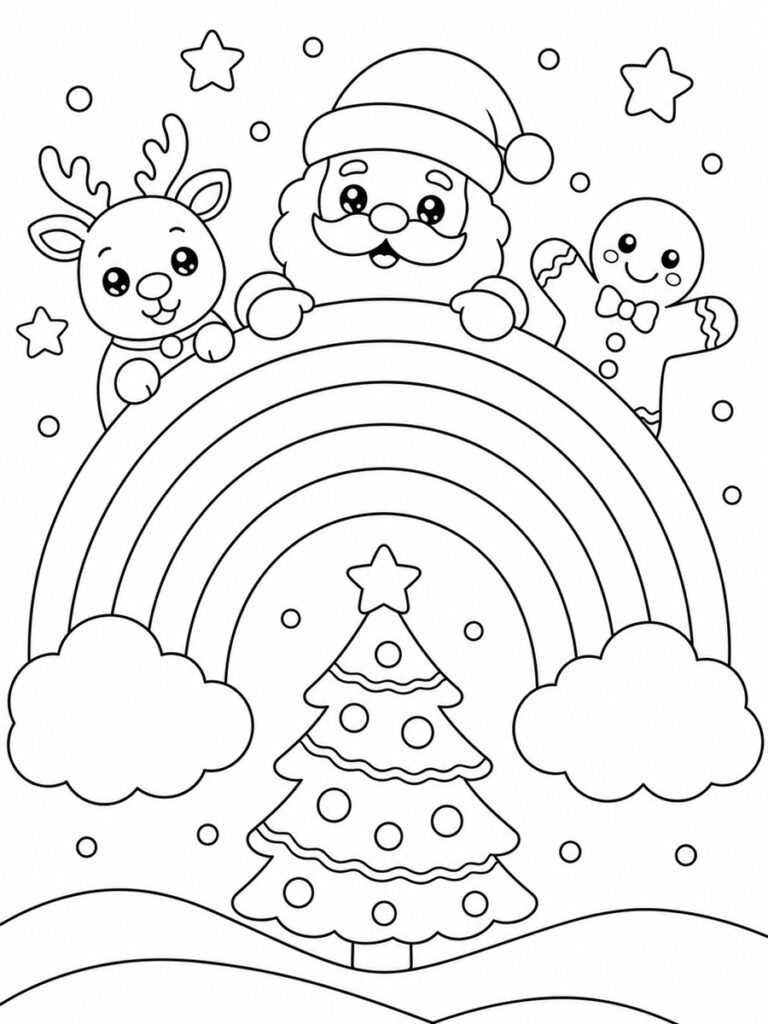 Arc-en-ciel de Noël Coloriage arc-en-ciel Noël