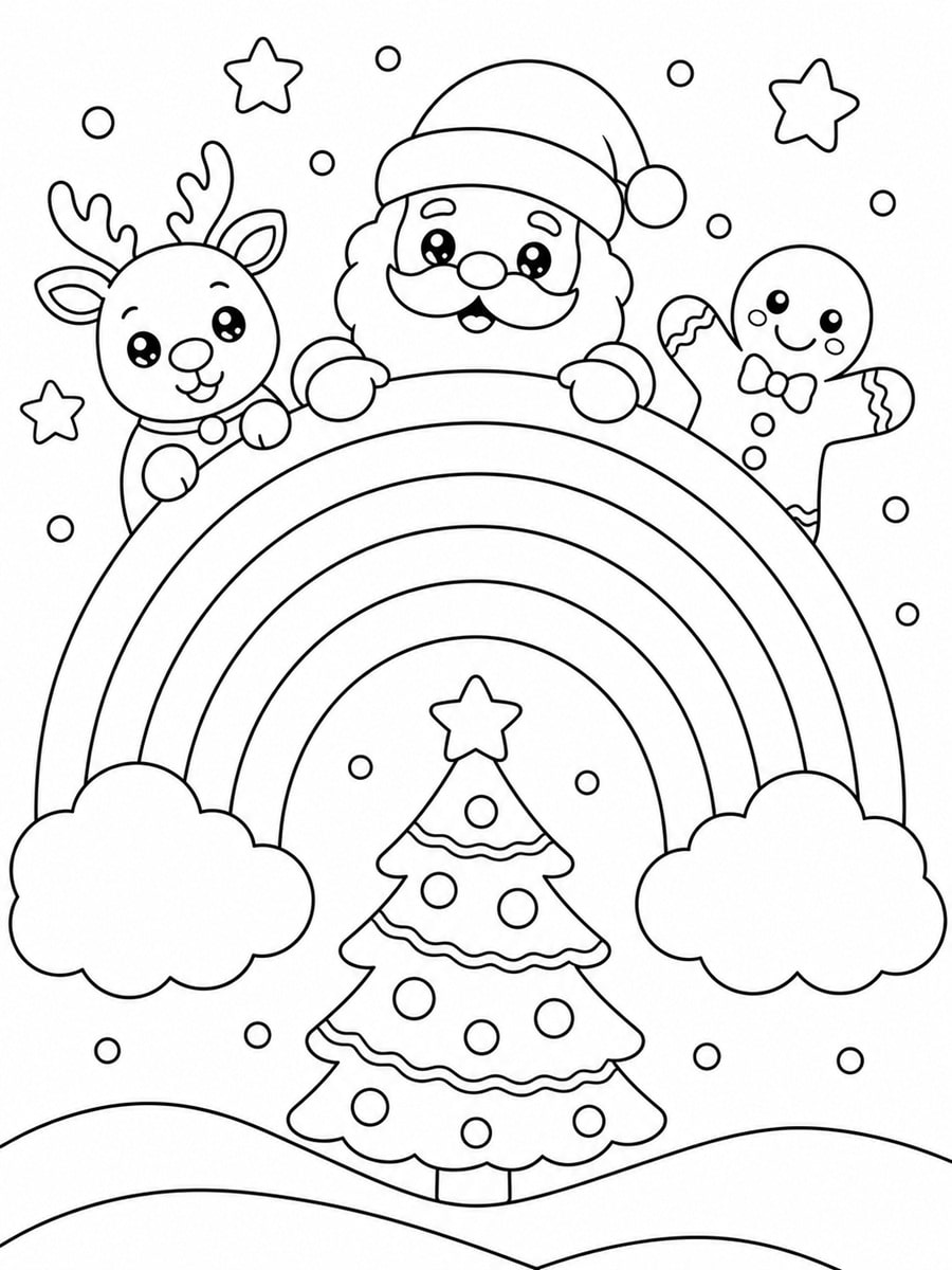 Coloriage arc-en-ciel Noël