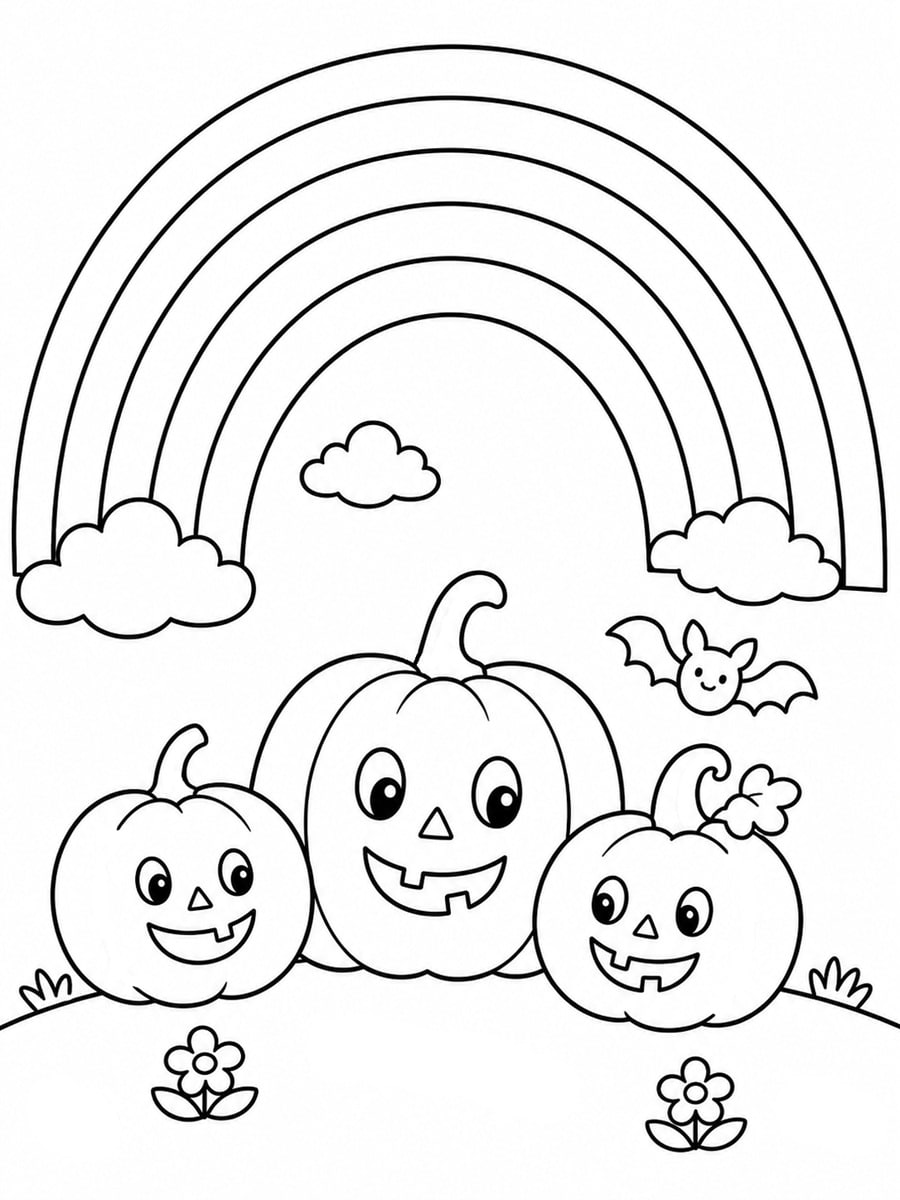 Coloriage arc-en-ciel Halloween