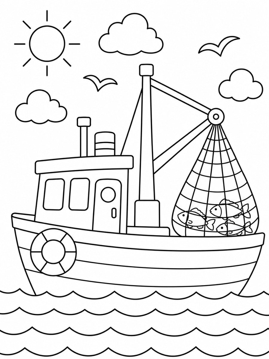 Coloriage bateau de pêche