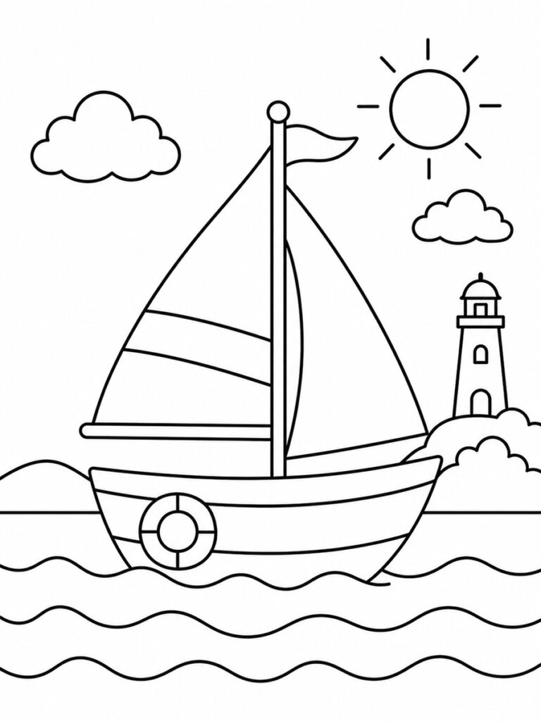 Bateau facile Coloriage bateau facile