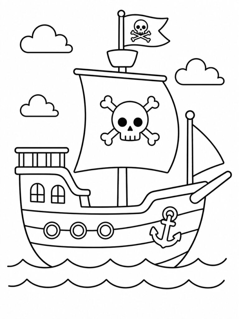 Bateau pirate facile Coloriage bateau pirate facile