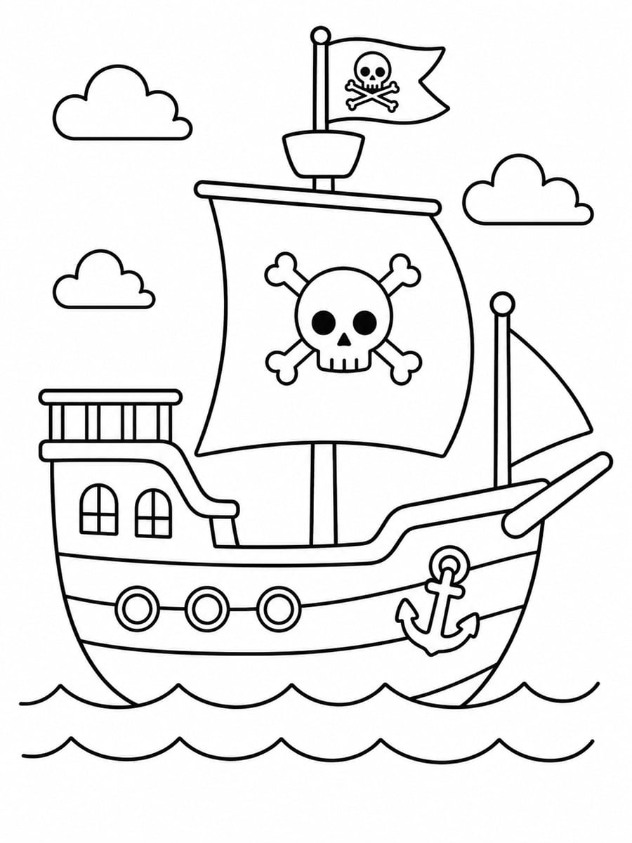 Coloriage bateau pirate facile