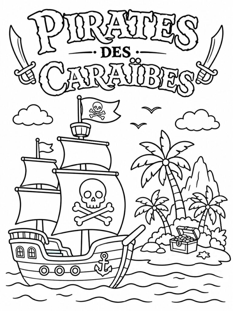 Bateau pirate des Caraïbes Coloriage bateau pirate des Caraïbes