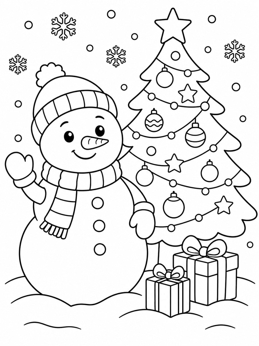 Coloriage bonhomme de neige et sapin