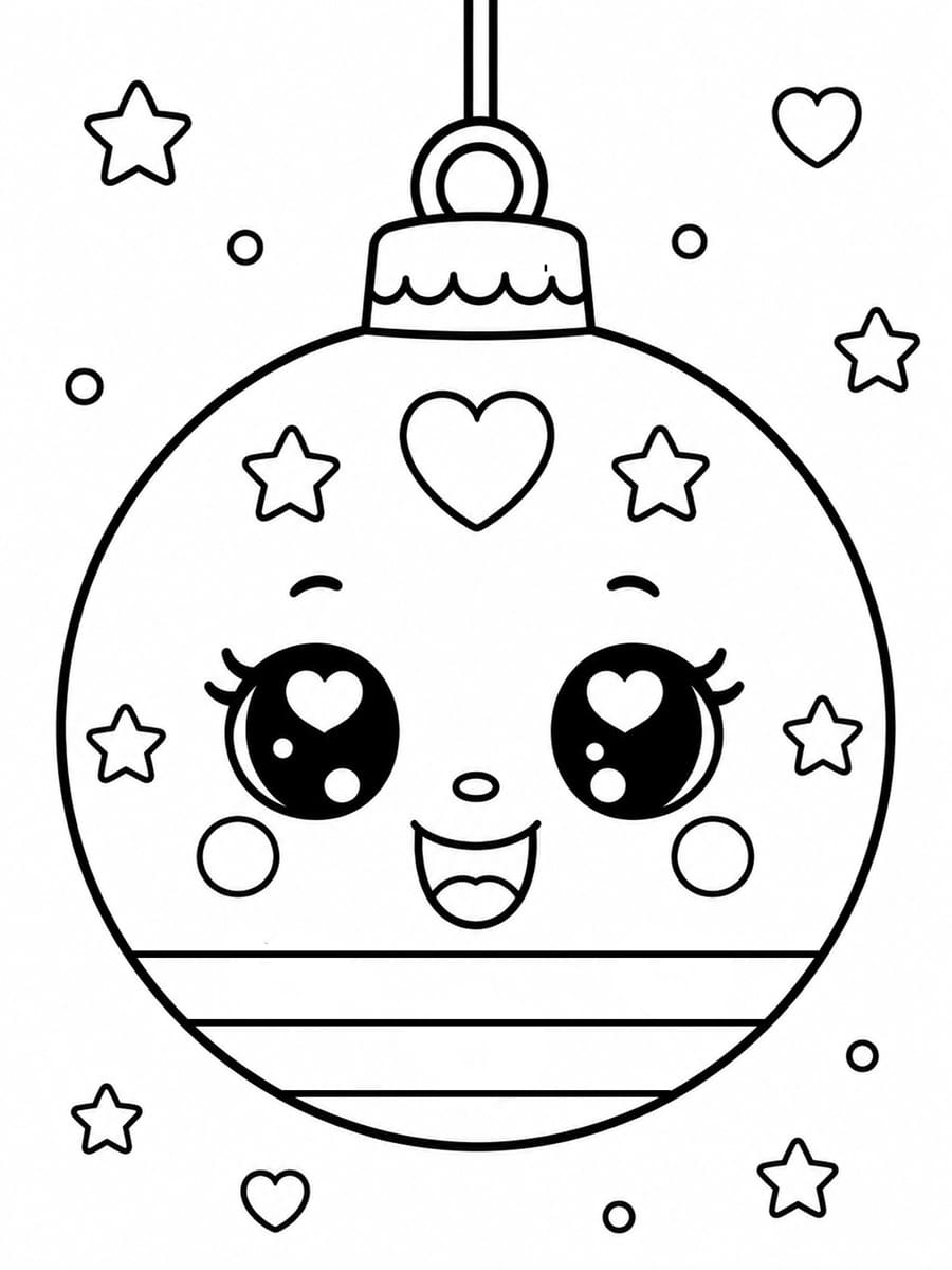 Coloriage boule de Noël kawaii