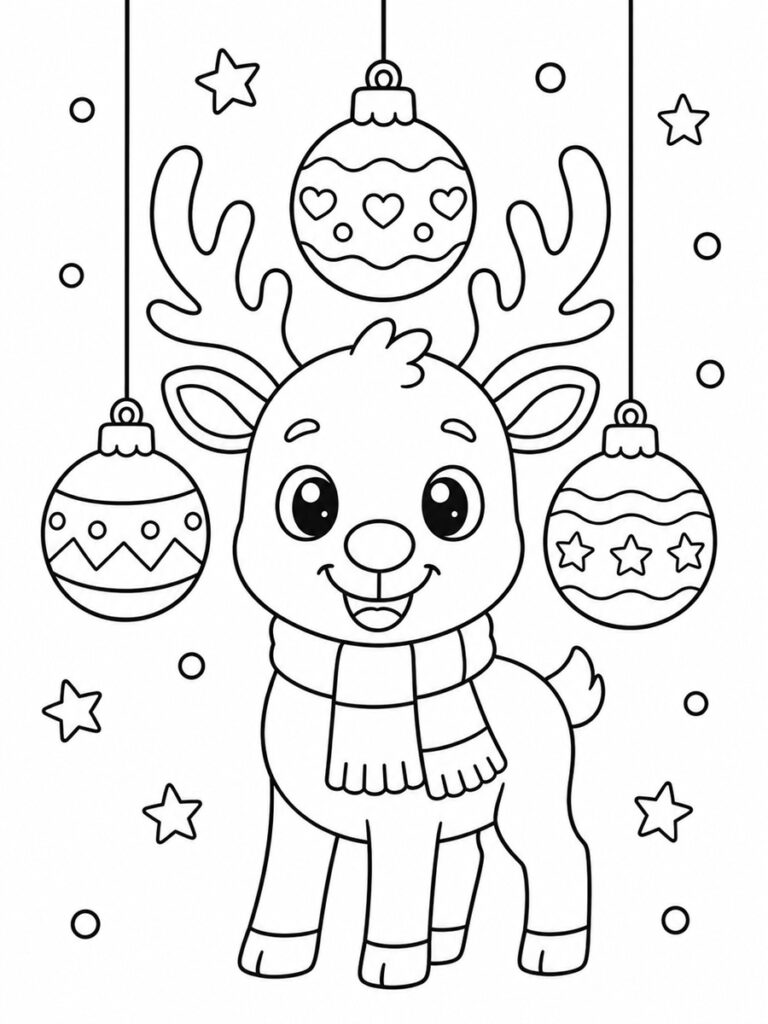 Boules de Noël et renne Coloriage boule de Noël renne