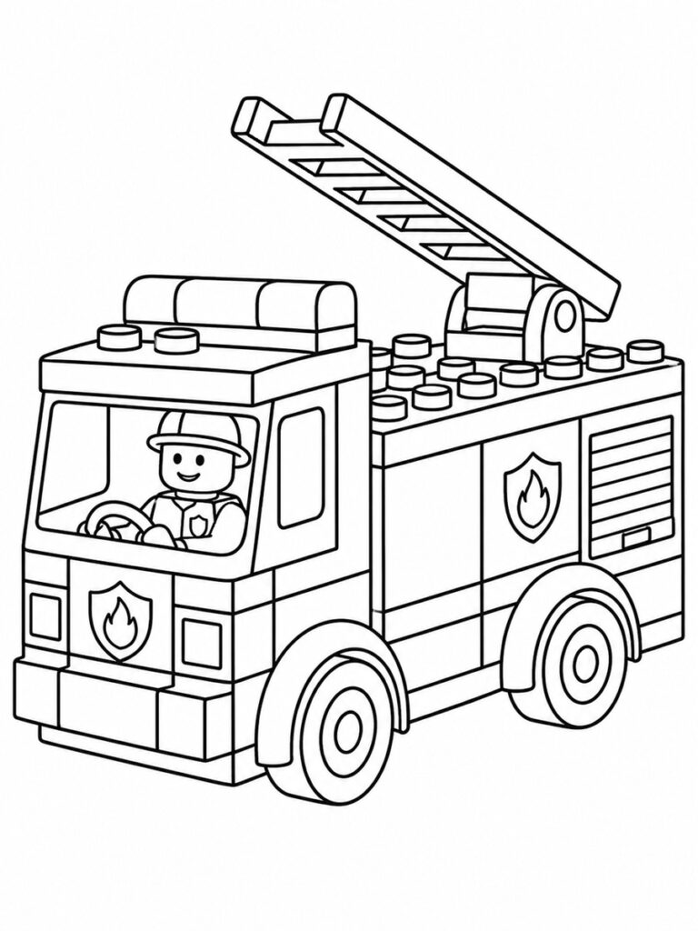 Coloriage camion de pompier Lego