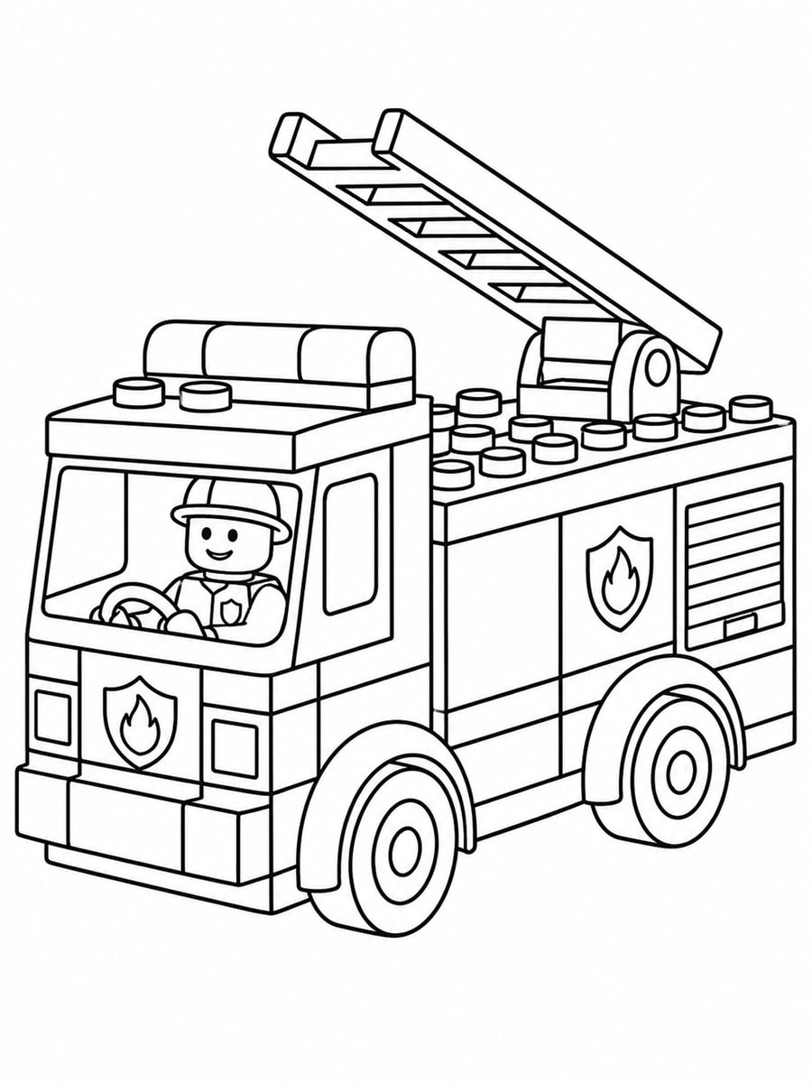 Coloriage camion de pompier Lego
