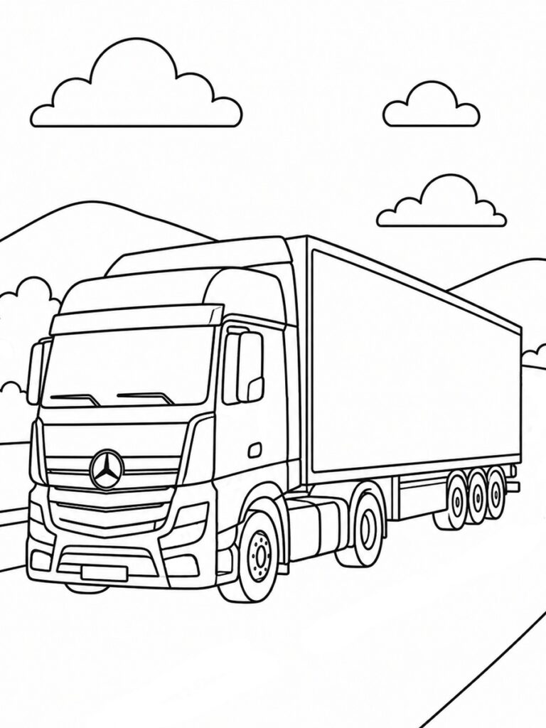 Coloriage camion Mercedes avec remorque
