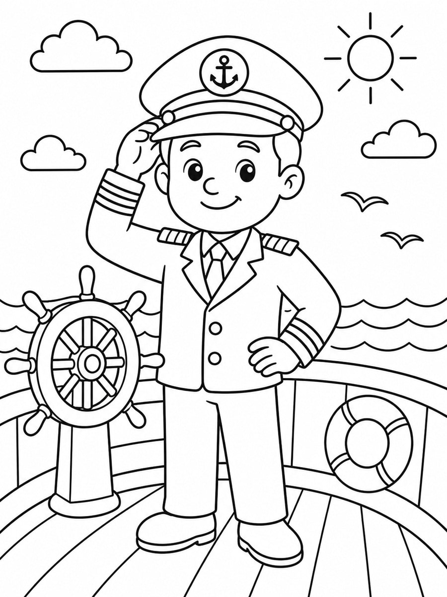 Coloriage capitaine de bateau