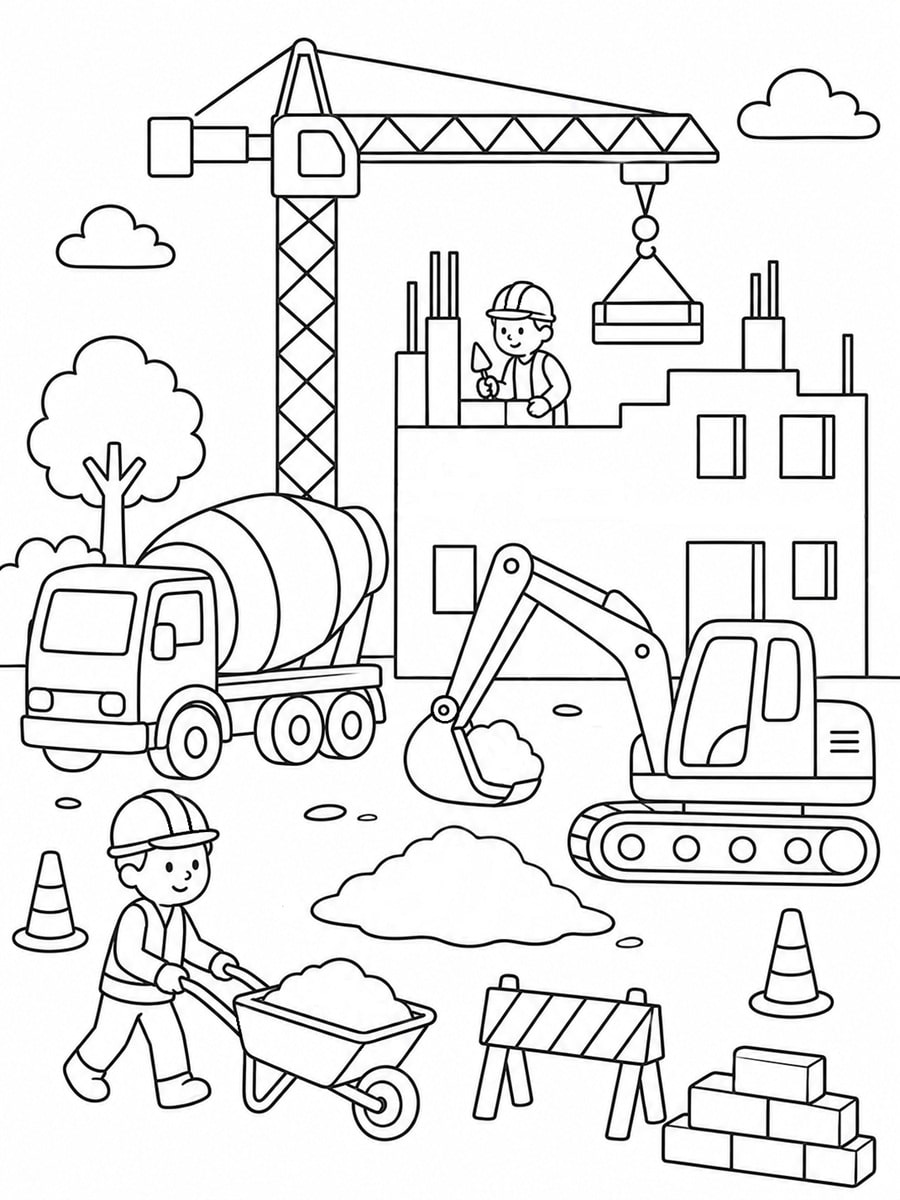 Coloriage chantier de construction