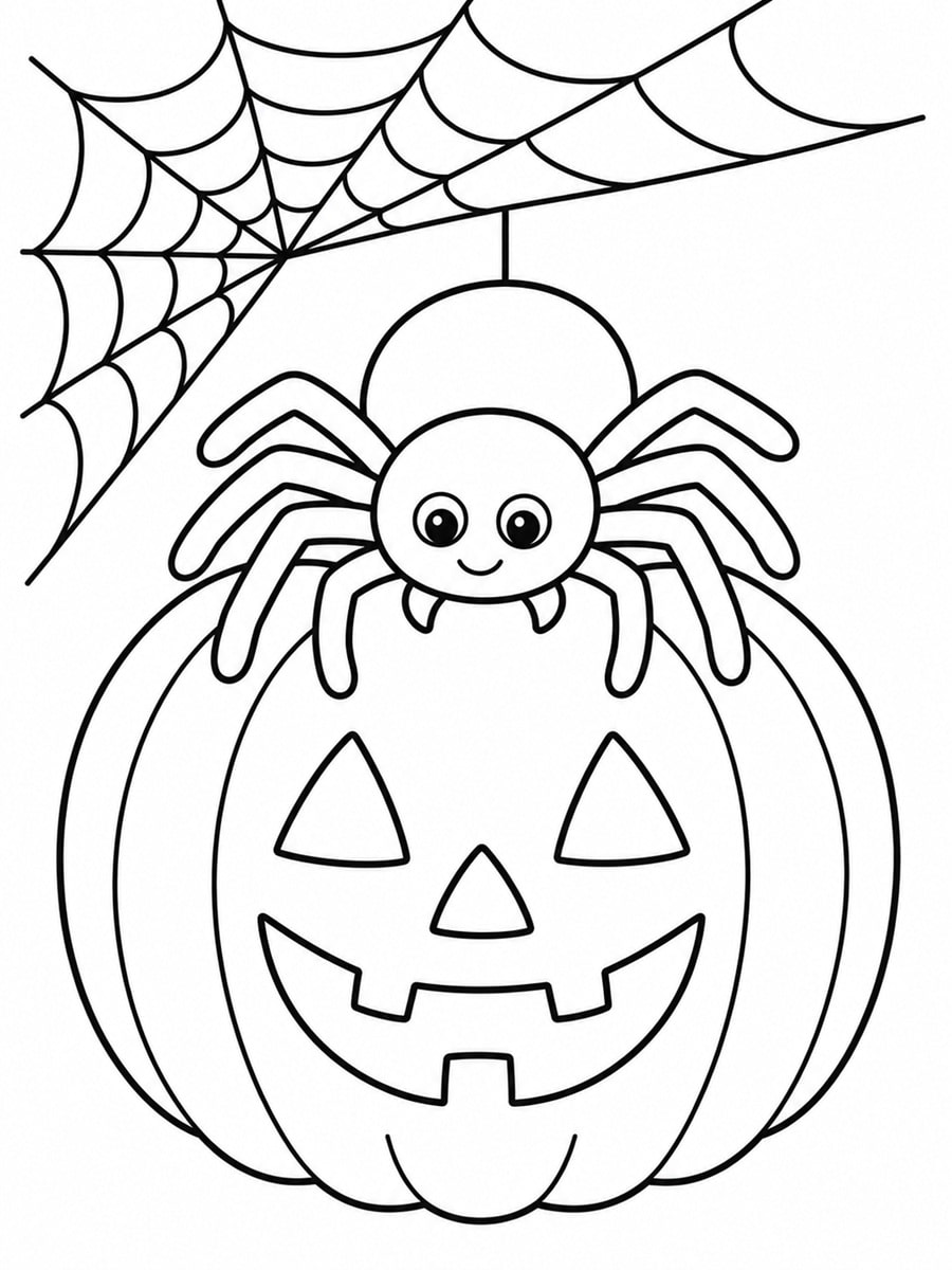 Coloriage citrouille et araignée