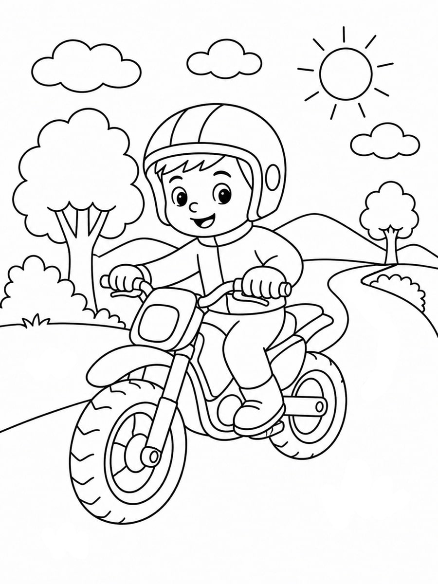 Coloriage enfant à moto