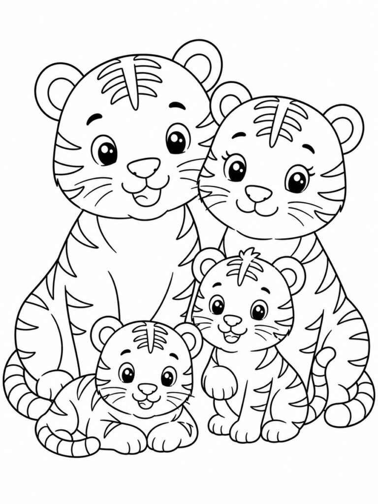 Coloriage famille tigre