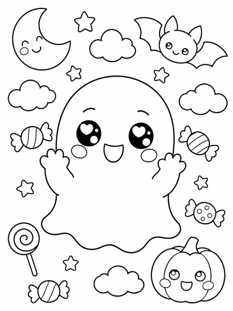 Fantôme kawaii Coloriage fantôme kawaii
