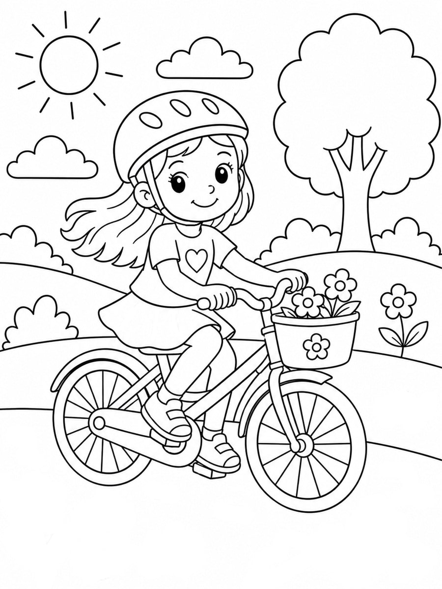 Coloriage fille vélo