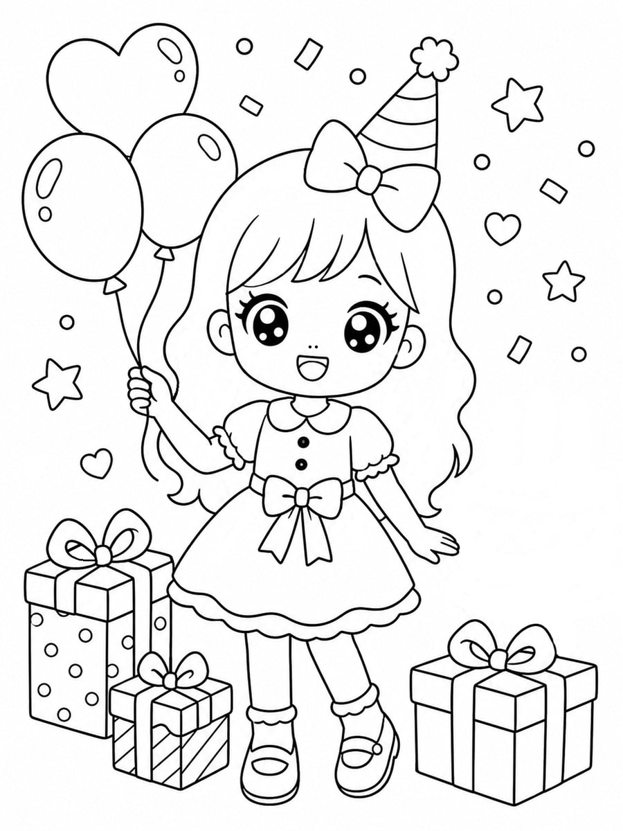 Coloriage fille anniversaire