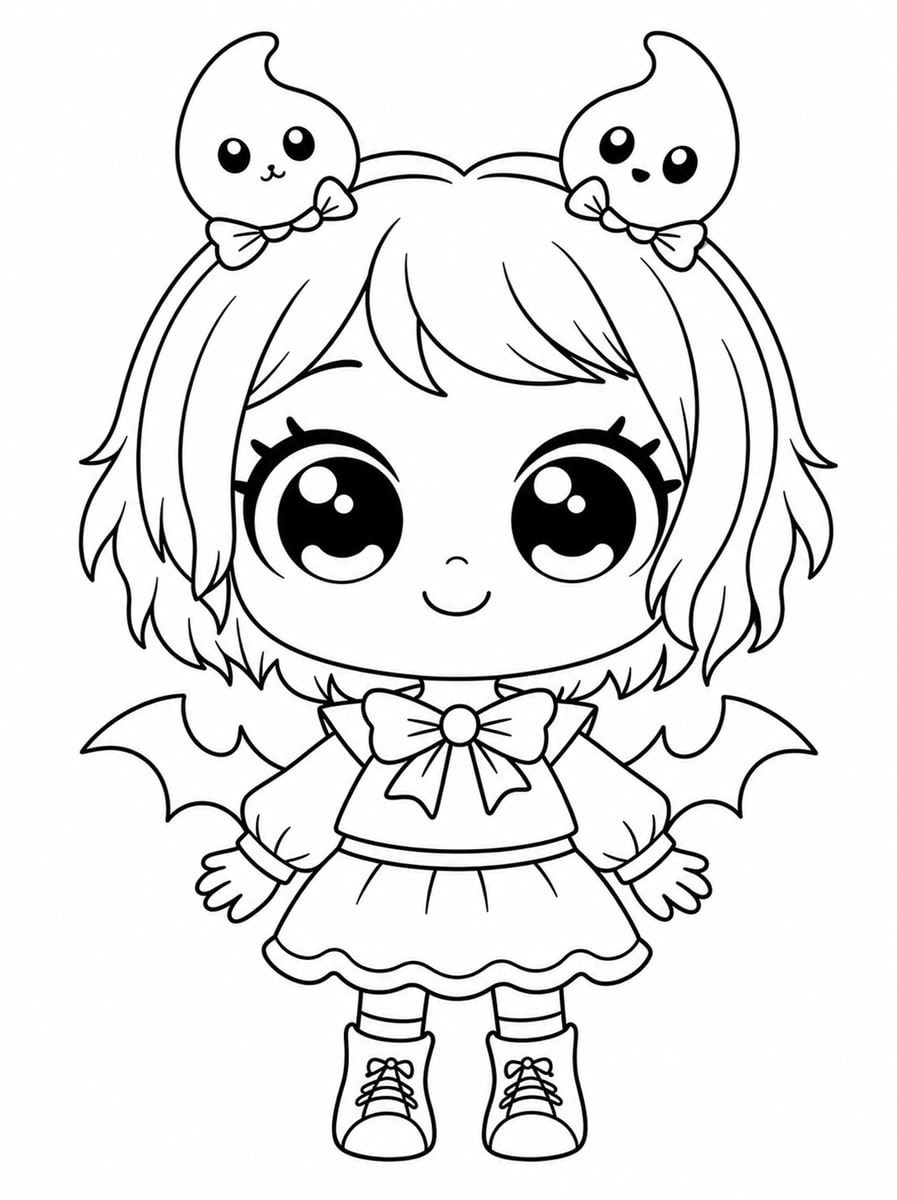 Coloriage fille kawaii Halloween