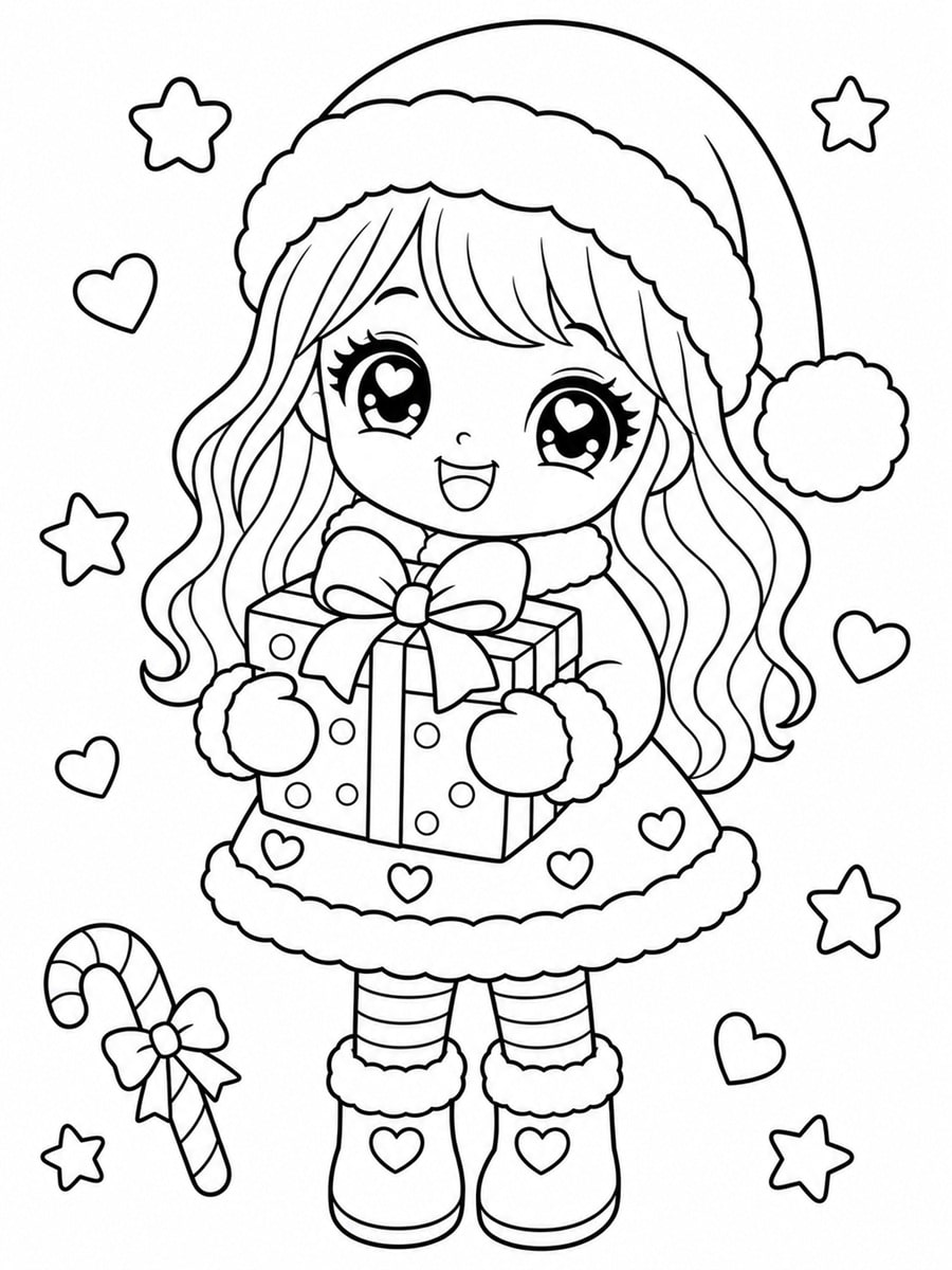 Coloriage fille kawaii Noël
