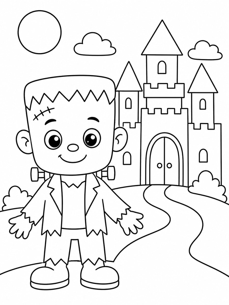 Coloriage Frankenstein et château