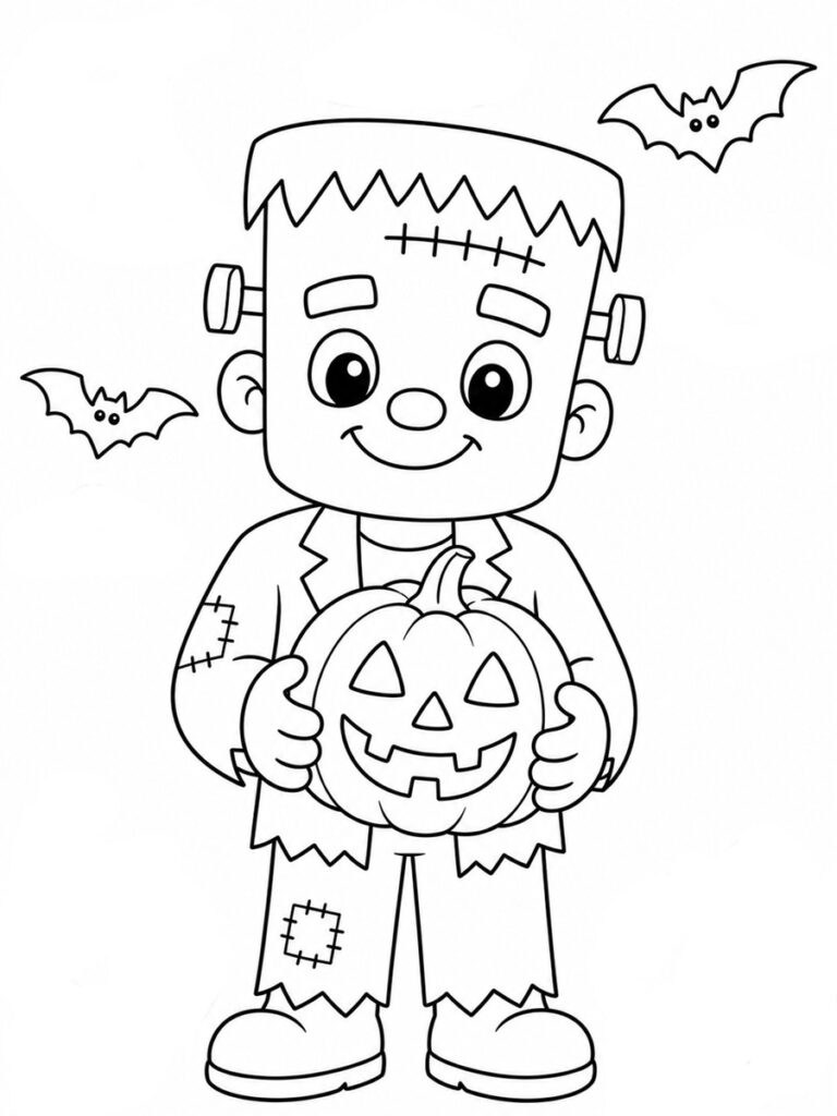 Coloriage Frankenstein et citrouille