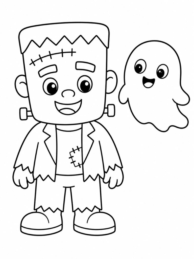 Frankenstein et fantôme Coloriage Frankenstein et fantôme