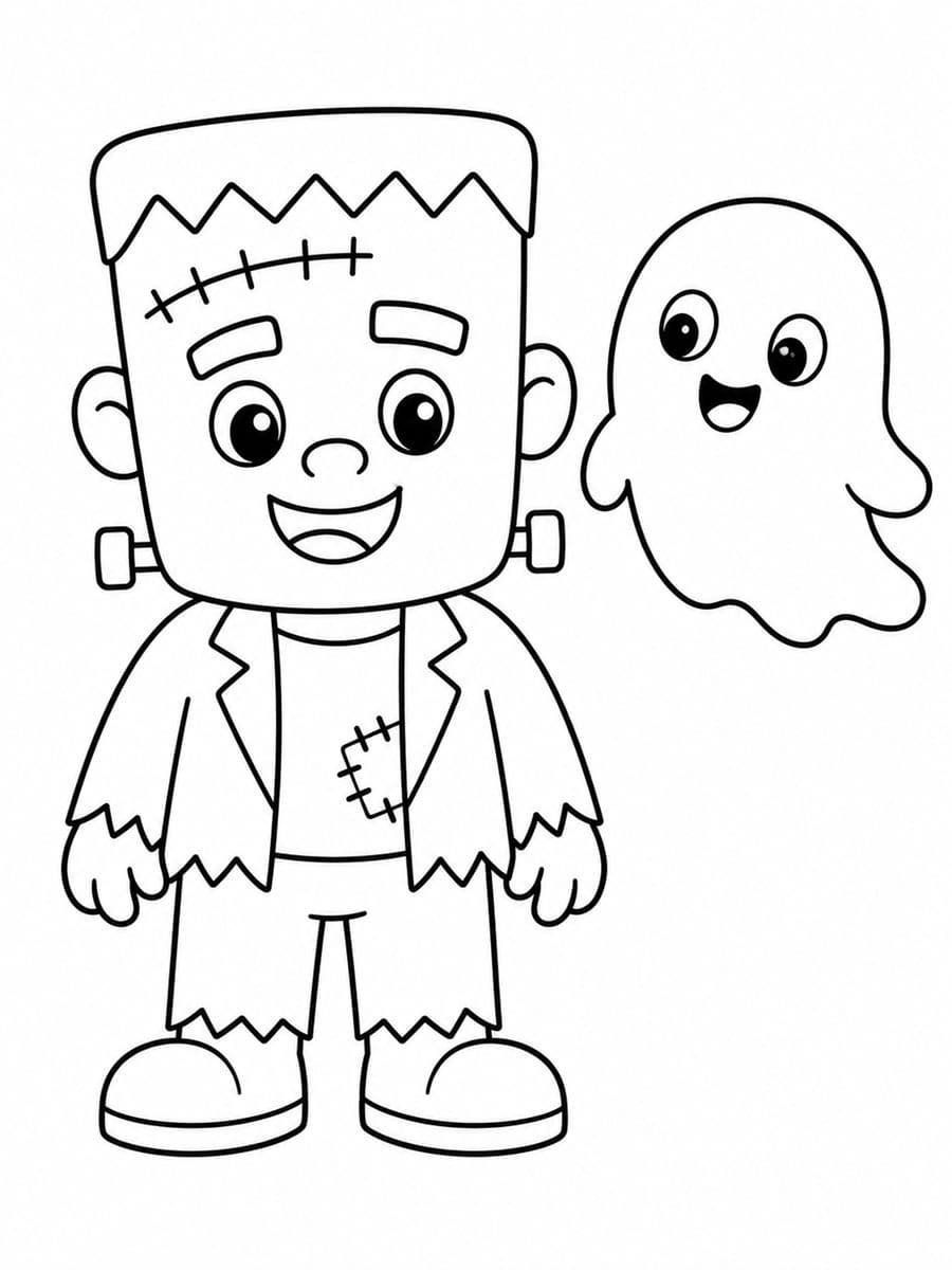 Coloriage Frankenstein et fantôme