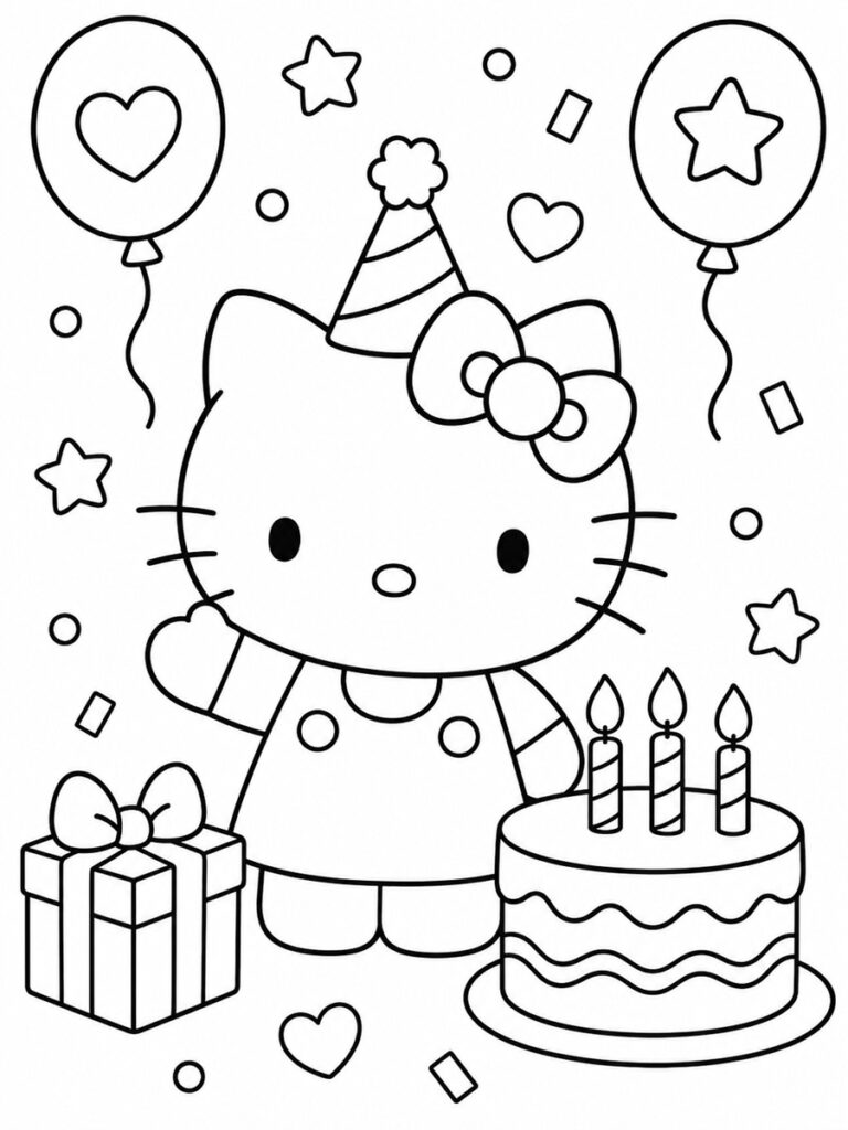 Hello Kitty anniversaire Coloriage Hello Kitty anniversaire