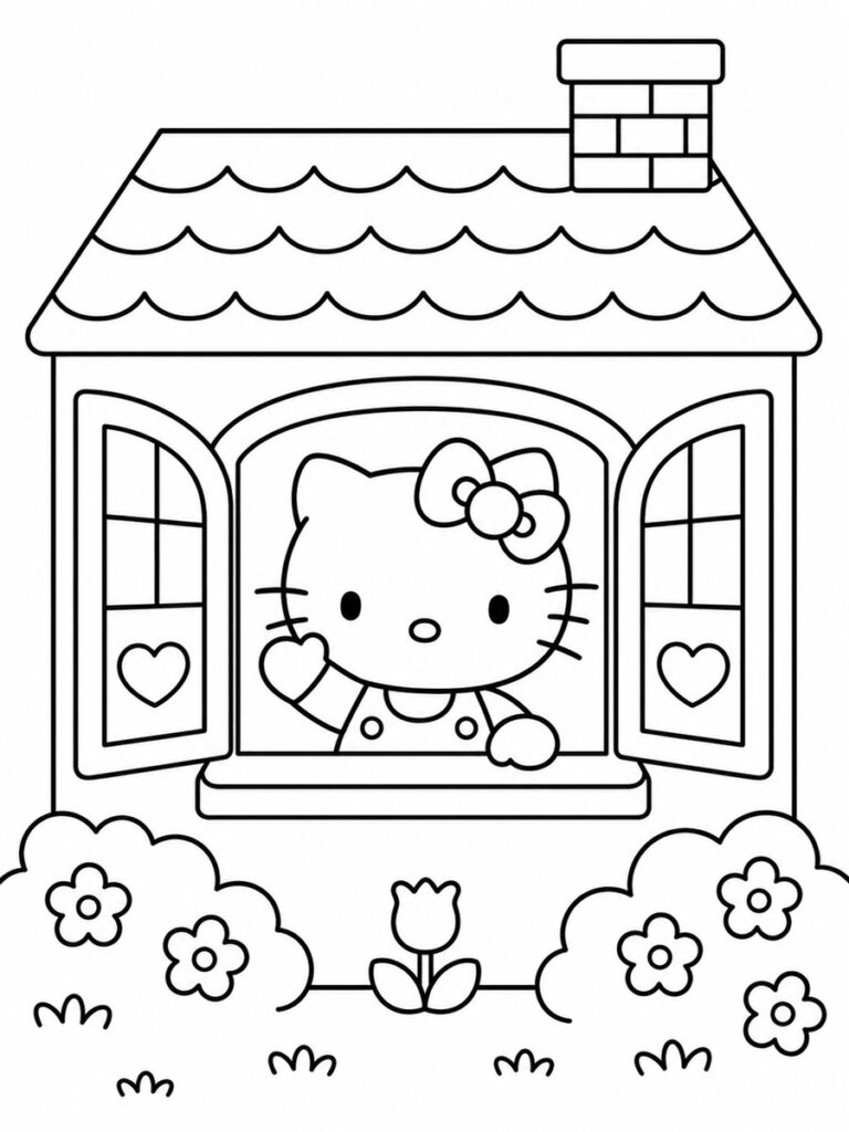 Coloriage Hello Kitty maison