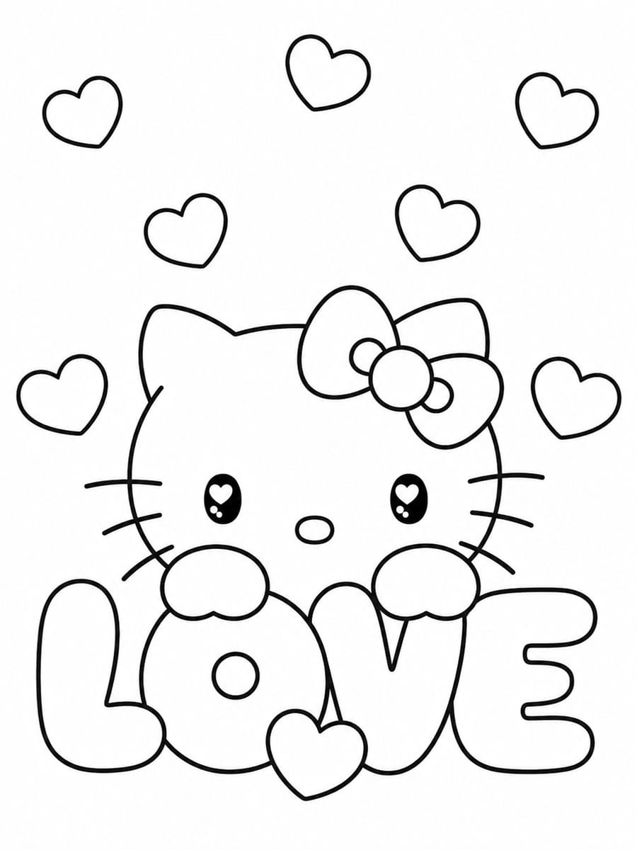 Coloriage Hello Kitty Saint-Valentin