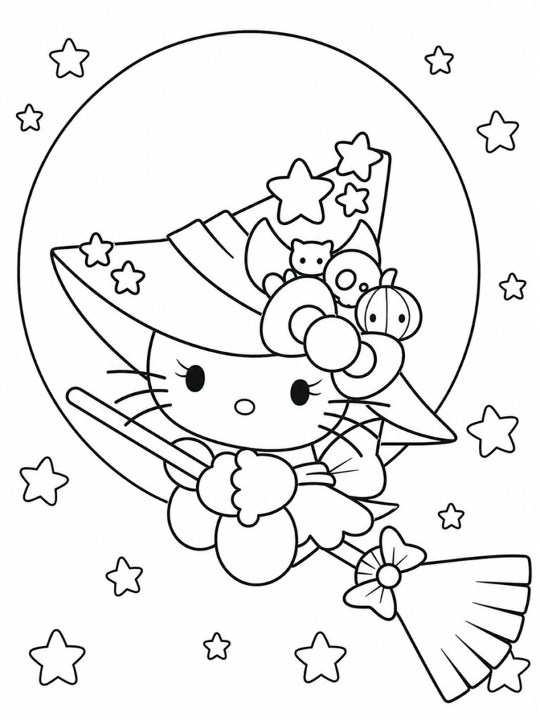 Hello Kitty sorcière Coloriage personnage halloween