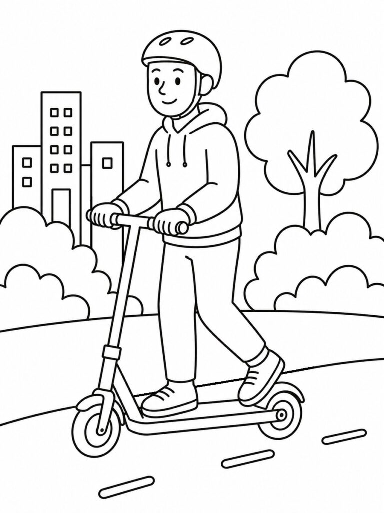 Coloriage homme sur une trottinette